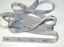 CHRISTIAN DIOR 5/8" Silver/Gray Gift Ribbon with Black Lettering 2 yards