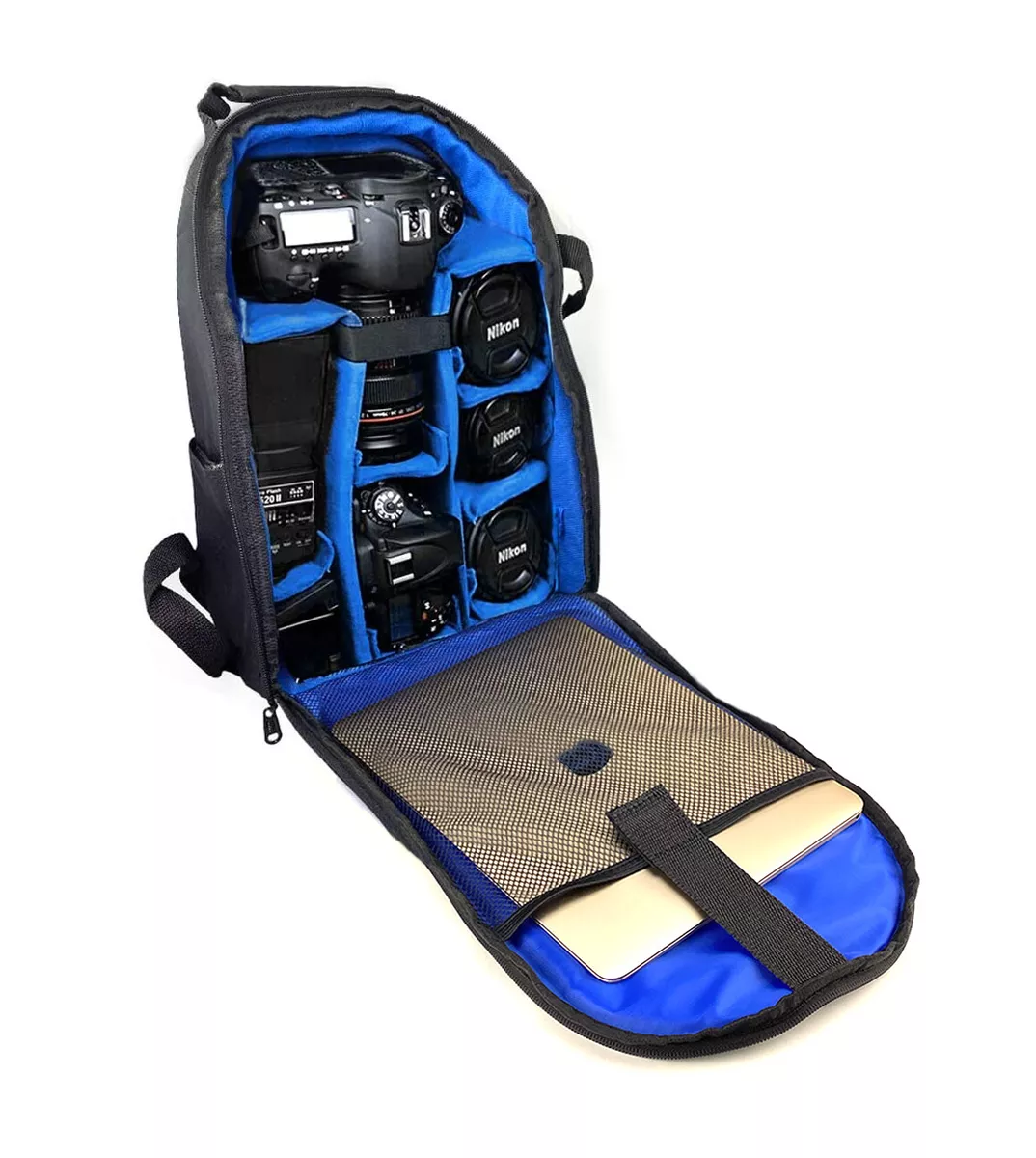 Camera bags with laptop storage top
