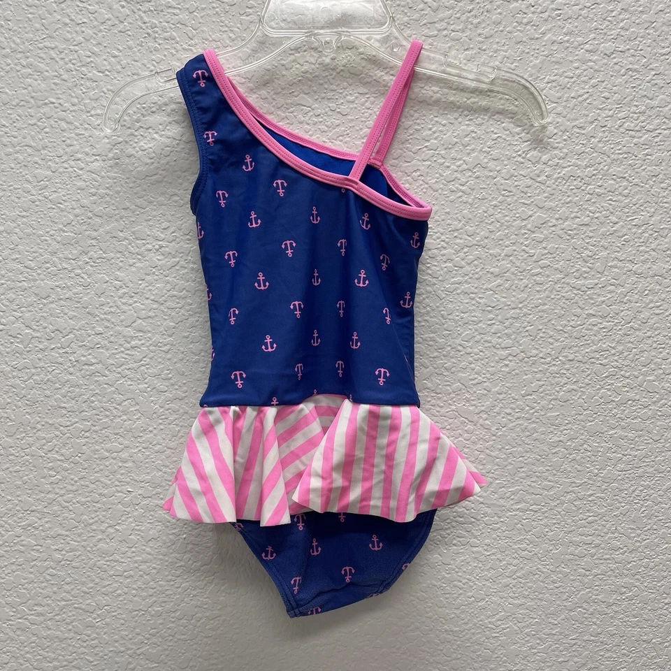 Traje de baño de una pieza Jumping Bean para niñas XS 4 5 falda incorporada azul rosa ancla Foto 4 de 4