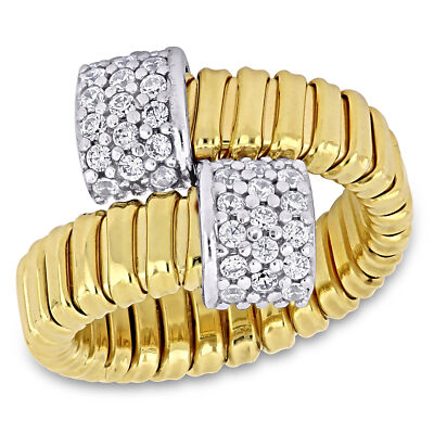 Amour Two Tone Sterling Silver Cubic Zirconia Omega Wrap Style Ring