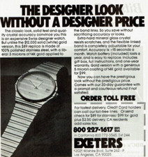 1983 Vintage Print Ad Exeters Swiss Designer Watch Replica Look Without Price