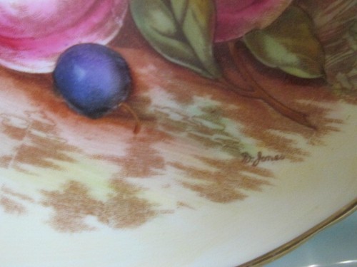 Aynsley England Pair Tea Cup And Saucer Orchard Fruit Signed D. Jones Sage/Green - Picture 13 of 19