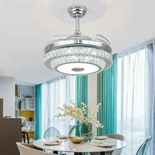 42" Bluetooth Crystal Chandelier 7-Color Dimmable Ceiling Fan w/Music Speaker