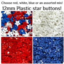 30, 60 or 120 12mm Plastic Star Buttons Stars Red White Blue plastic GROUP A