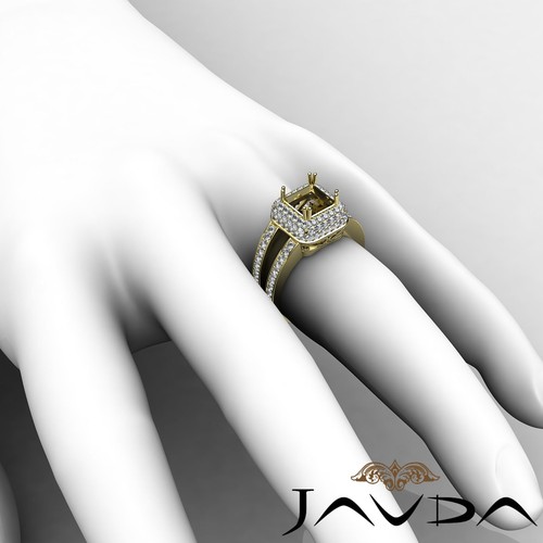 Princess Cut Semi Mount Halo Pave Diamond Engagement Ring 18k Yellow Gold 1.25Ct - Picture 6 of 6