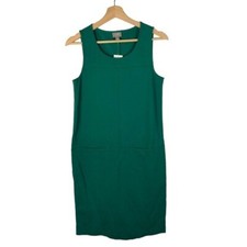 J Jill Stretch Green Ponte Sleeveless Pocket Front Shift Dress XS