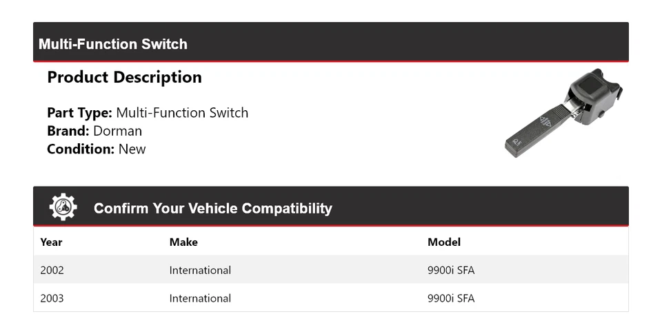 适用于 2002 - 2003 International 9900i SFA Dorman 多功能开关 — 第 2/4 张图片