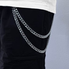 Men's Silver 11mm Double Layered Cuban Pant Chain Stylish Accessory for Jeans