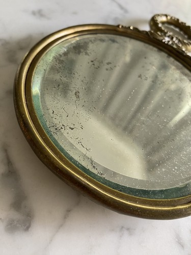 Ornate Victorian Brass hand Mirror with loop beveled glass - Picture 3 of 15