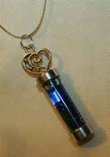 FUN! Heart Topped Blue Liquid Lava Vial Tube Silvertone Pendant Necklace
