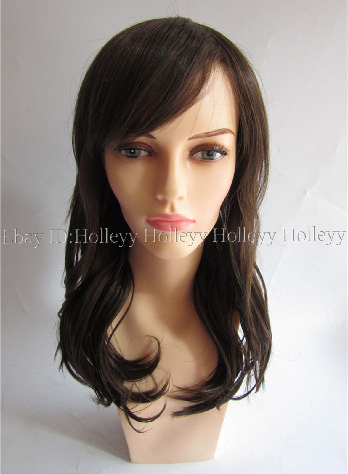 Mujeres Niña Mezcla Marrón Clásico Largo Ondulado Rizado Flequillo Cosplay Cabello Peluca Completa