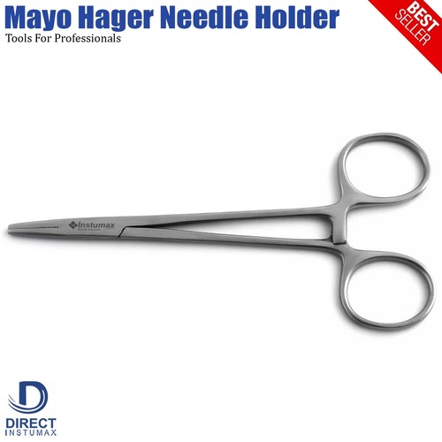 2 Pcs Mayo Hegar Needle Holder Driver Surgical Suturing Forceps Piercing Plier - Picture 4 of 5