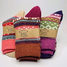 FASHION BOUTIQUE Set/3 Womens Wool Blend Crew Socks Machine Washable NWT