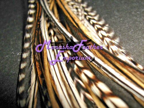 Feather hair extensions Long NATURAL GRIZZLY variant mix rooster Saddle Hackle - Picture 1 of 5
