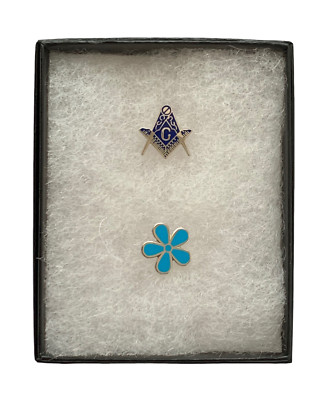 Personalised Gift Box & (SB016 & Flower) Set of Two Masonic Enamel Pin Badges
