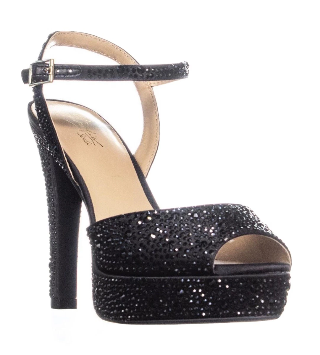Thalia Sodi Bridget Rhinestone Encrusted Platform Dress Sandals 10W Black