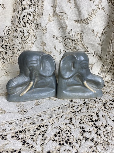 RARE BRUSH McCOY POTTERY ELEPHANT HEAD BOOKENDS