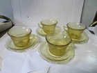 Amber Yellow Federal Depression Glass Patrician 4 Teacups/Saucers