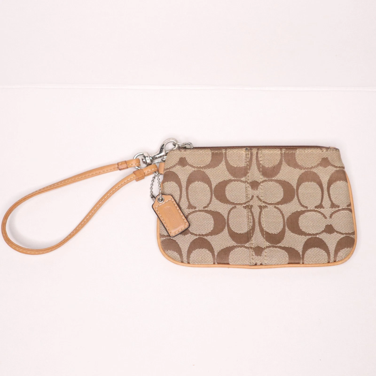 Coach Monogram Jacquard Polso Marrone con Cinturino in Pelle Chiusura Zip 6 5in x 4in