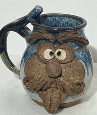 Robert Eakin Ugly face funny face pottery mug Big Mustache & Eyebrows