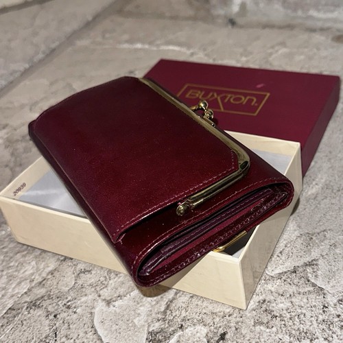 New Buxton Merlot Top Grain Aniline Cowhide Leather Wallet Kiss-Lock Coin Purse - Picture 7 of 9