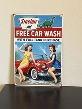 Sinclair Gasoline Dino Pinup Car Wash Vintage Style Metal Sign