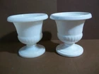 Pair: Vintage Milk Glass Pedestal Urns/vases: EUC: 3" Tall