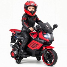 6V Kids Motorcycle w/Music, Horn, Detachable Training Wheels  LED Headlights
