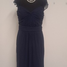 Jim Hjelm Occasions Navy Chiffon Lace Cap Sleeve Bridesmaid Dress Size 8
