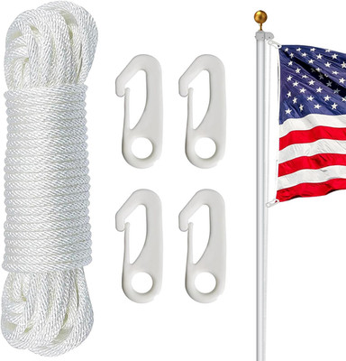 Flag Pole Rope Kit - 50 Feet x 1/4'' Diameter Flag Pole Halyard Nylon Rope with 4