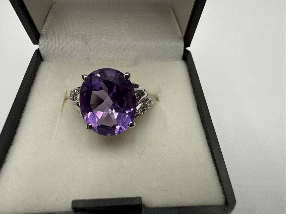 Anillo de amatista púrpura ovalado grande de plata de ley de colección con caja original NOS TALLA 7 Foto 3 de 4