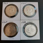4 Silver Half Dollars - 1962, 1963 Franklin & 2 1964 Kennedy - Free Shipping