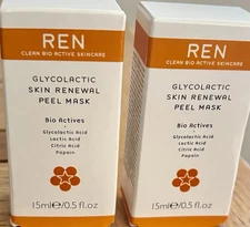 Lot of 2 REN CLEAN SKINCARE GLYCOLACTIC SKIN RENEWAL PEEL MASK 0.5 OZ