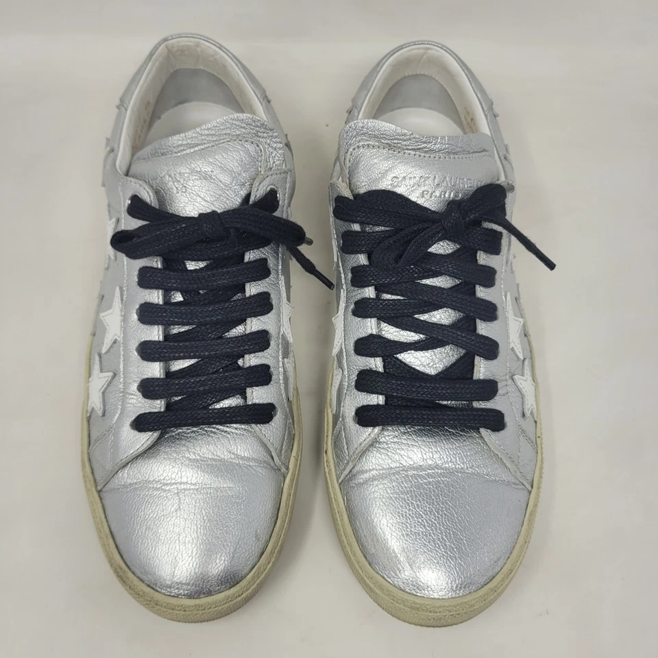 Zapatillas Saint Laurent Mujer EU40 US10 Plateadas Metálicas Cuero Corte Clásicas Foto 4 de 4