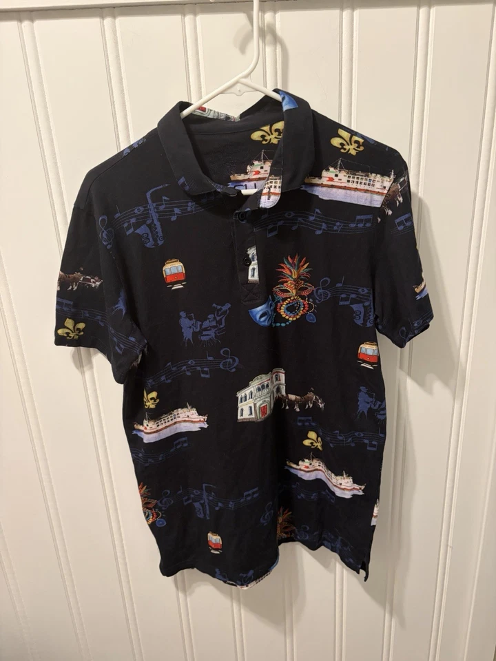 Rare Paradise Found x RASH Japan New Orleans Jazz Mardi Gras Polo Shirt L - Image 1 of 4