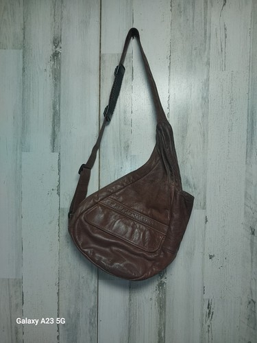 Ameribag Healthy Back Bag Shoulder Sling Medium Brown Leather Purse Flawed - Picture 5 of 9