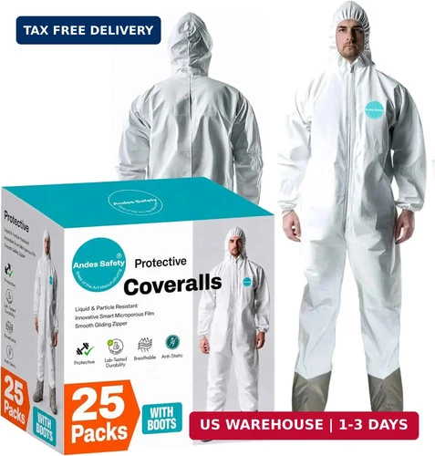 Andes 25 Pack Hazmat Suits with Boots, Lab Coveralls - product listing photo