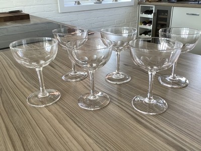 Vintage Gläser geschliffenes Glas Champagner Coupe Untertassen Gläser x 6