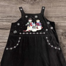 Vtg Ugly Sweater Jumper Maxi Dress Velvet Sz 8 Black Snowman Pockets Christmas