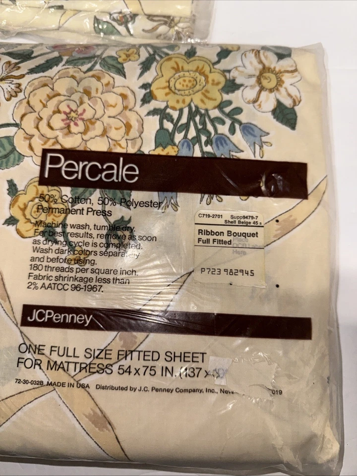 Sábana bajera y fundas de almohada completas vintage sin hierro cinta percal ramo nuevo Foto 3 de 3