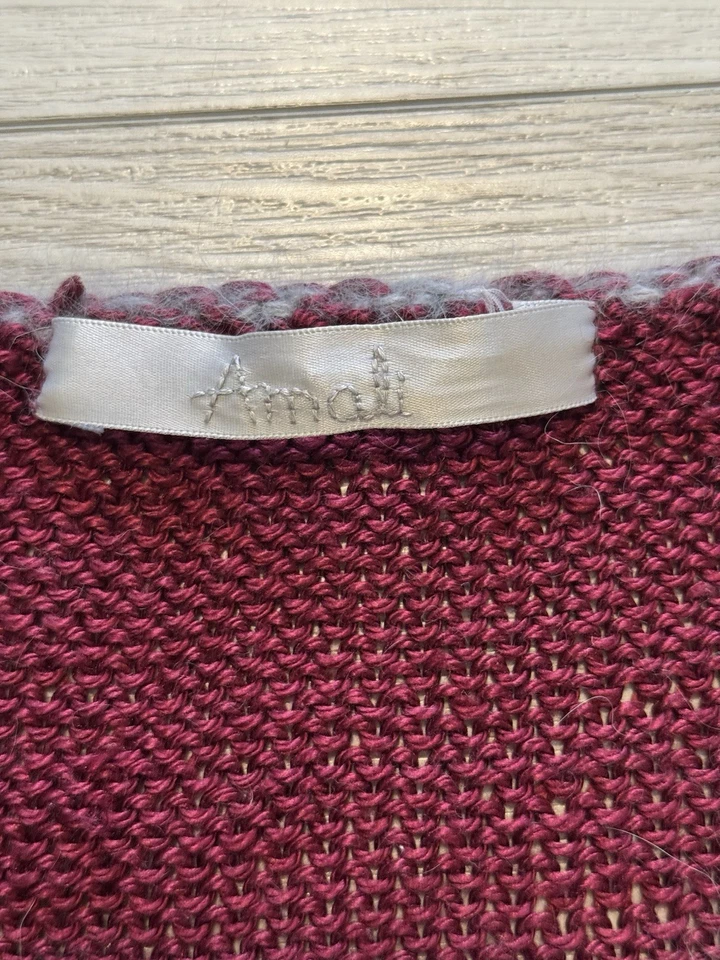 Suéter AMALI Angora para Mujer Pequeño Borgoña Rayas Tejido Manga Abullonada Acogedor Lujo Foto 2 de 4