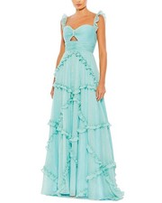 Mac Duggal Ruffle Tiered Sleeveless Flowy A Line Gown Women's Green 12