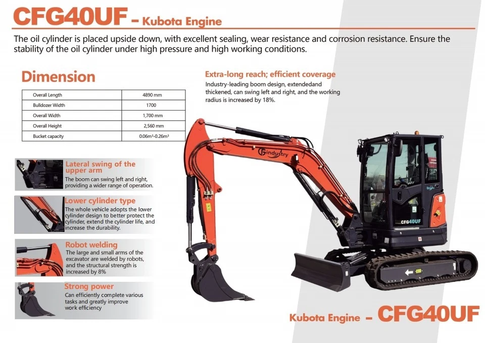CFG-40UF Mini Excavator Side View