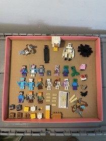 Lego Minecraft Bulk Minifigures Lot (25 Figs + 52 Set Manuals) Steve 21118 21117