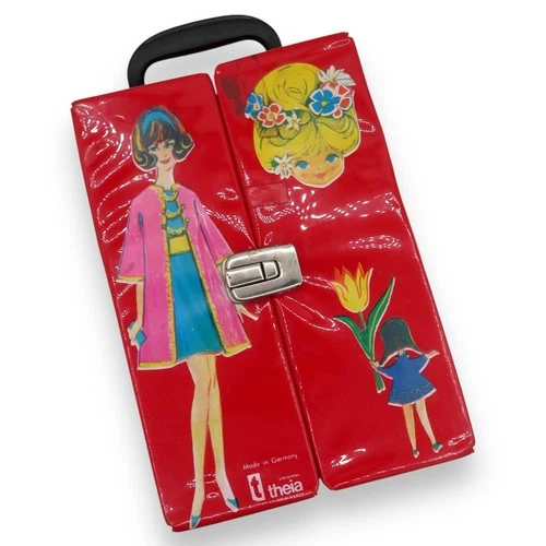 Vintage Barbie Theia Spielwaren Doll Case Wardrobe Red Vinyl Trunk 1960s Germany