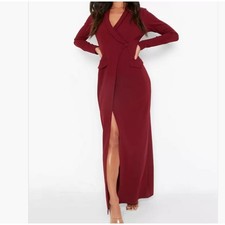 Boohoo Pocket Red Berry Detail Wrap Maxi Blazer Dress 16 NWT 
