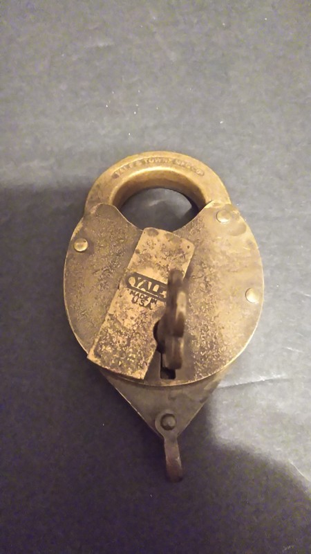Rare Antique Solid Brass Yale & Towne Padlock Original Key Lock With Chain Loop