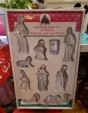Vintage 1991 Nativity Christmas 10 Piece Porcelain Dynasty Classics White Blue