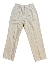 Liz Claiborne Sport Women's Khaki Pleated Front Linen Blend Pants Sz 10 Casual
