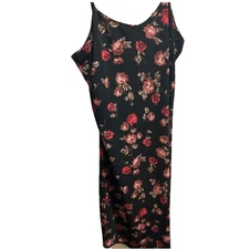 California Dynasty Size L Spaghetti Strap Black Floral Nightie Vintage